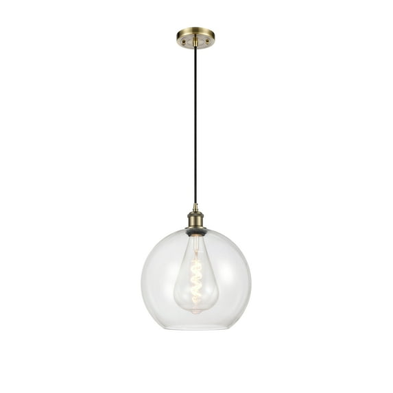 516-1P-WPC-G124-12 Innovations Lighting Ballston Athens 1 Light 12" Cord Hung Mini Pendant Antique Brass/Clear