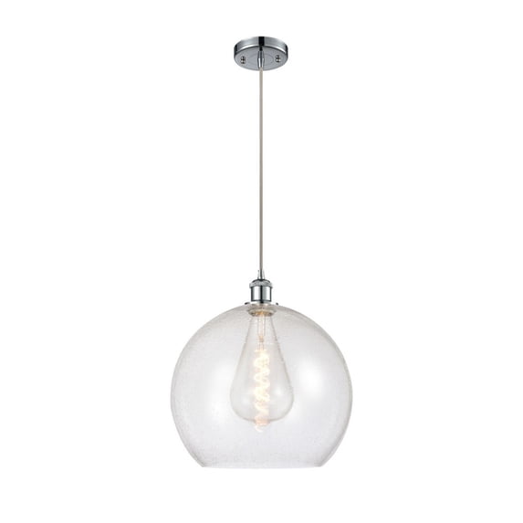 516-1P-WPC-G124-14 Innovations Lighting Ballston Athens 1 Light 14" Cord Hung Pendant Polished Chrome/Seedy