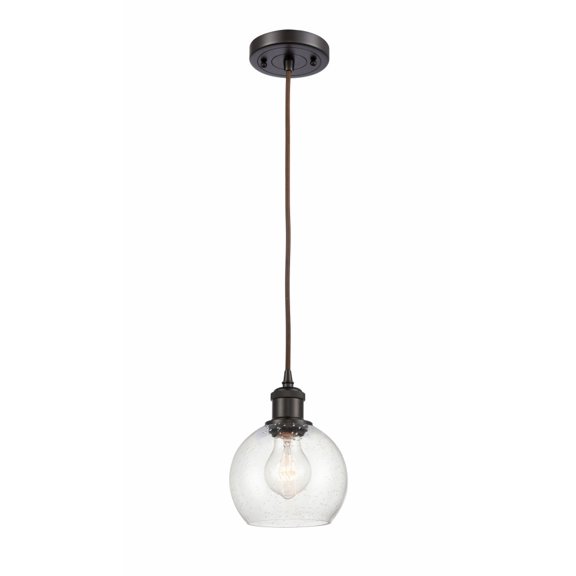 516-1P-WPC-G124-6 Innovations Lighting Ballston Athens 1 Light 6" Cord Hung Mini Pendant Oil Rubbed Bronze/Seedy