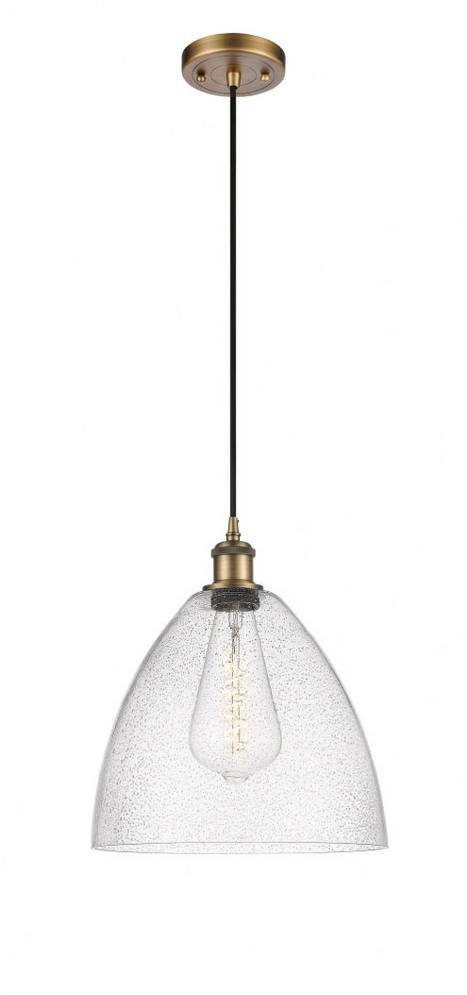 Ballston Brushed Brass 12" Mini Pendant with Seedy Glass