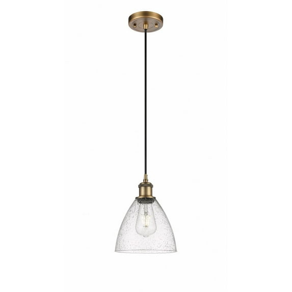 516-1P-WPC-GBD-754 Innovations Lighting Ballston Bristol Glass 1 Light 8" Cord Hung Mini Pendant Brushed Brass/Seedy