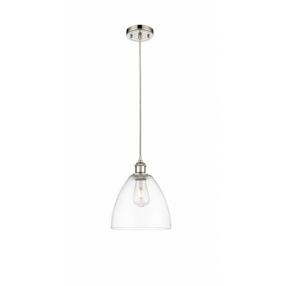 516-1P-WPC-GBD-94 Innovations Lighting Ballston Bristol Glass 1 Light 9" Cord Hung Mini Pendant Clear/Polished Nickel