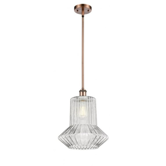 516-1S-AC-G212 Innovations Lighting Springwater - 1 Light Stem Hung Mini Pendant In Industrial Style-14 Inches Tall and 12 Inches Wide-Antique Copper