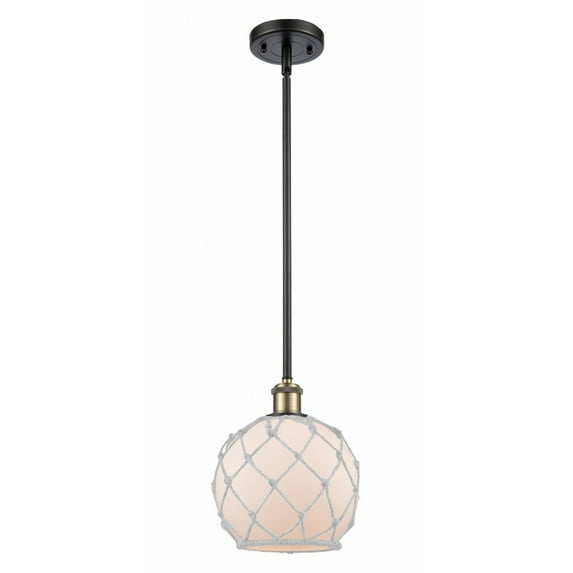 516-1S-BAB-G121-8RW Innovations Lighting Farmhouse Rope - 1 Light Stem Hung Mini Pendant In Industrial Style-10 Inches Tall and 8 Inches Wide-Black