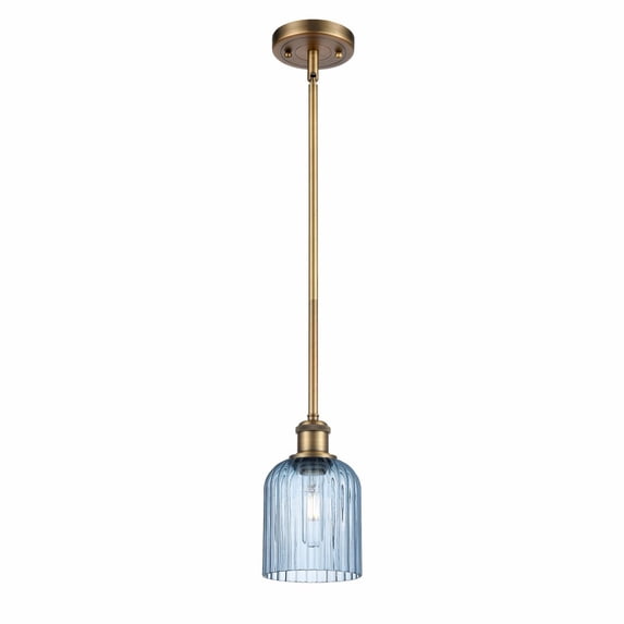 516-1S-BB-G559-5BL Innovations Lighting Bridal Veil - 1 Light Stem Hung Mini Pendant-9 Inch Tall and 5 Inch Wide-Brushed Brass Finish-Princess Blue
