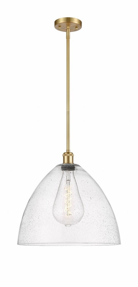 Bristol Glass Elegance 16" Satin Gold Pendant with Seedy Glass