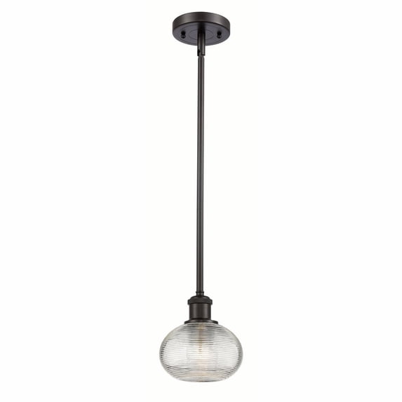 516-1S-OB-G555-6CL-Innovations Lighting-Ithaca - 1 Light Stem Hung Mini Pendant In Industrial Style-7 Inches Tall and 6 Inches Wide-Oil Rubbed Bronze