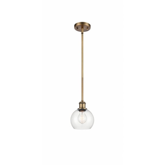 516-1S-WPC-G124-6 Innovations Lighting Athens 1 Light 6" Mini Pendant Clear/Brushed Brass