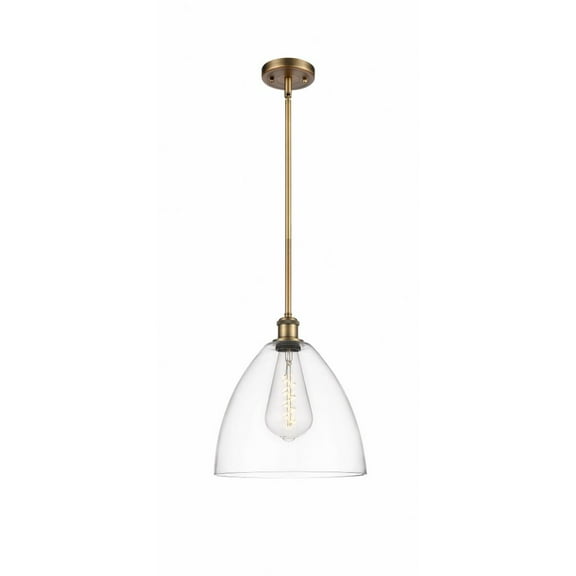 516-1S-WPC-GBD-124 Innovations Lighting Bristol Glass 1 Light 12" Mini Pendant Clear/Brushed Brass