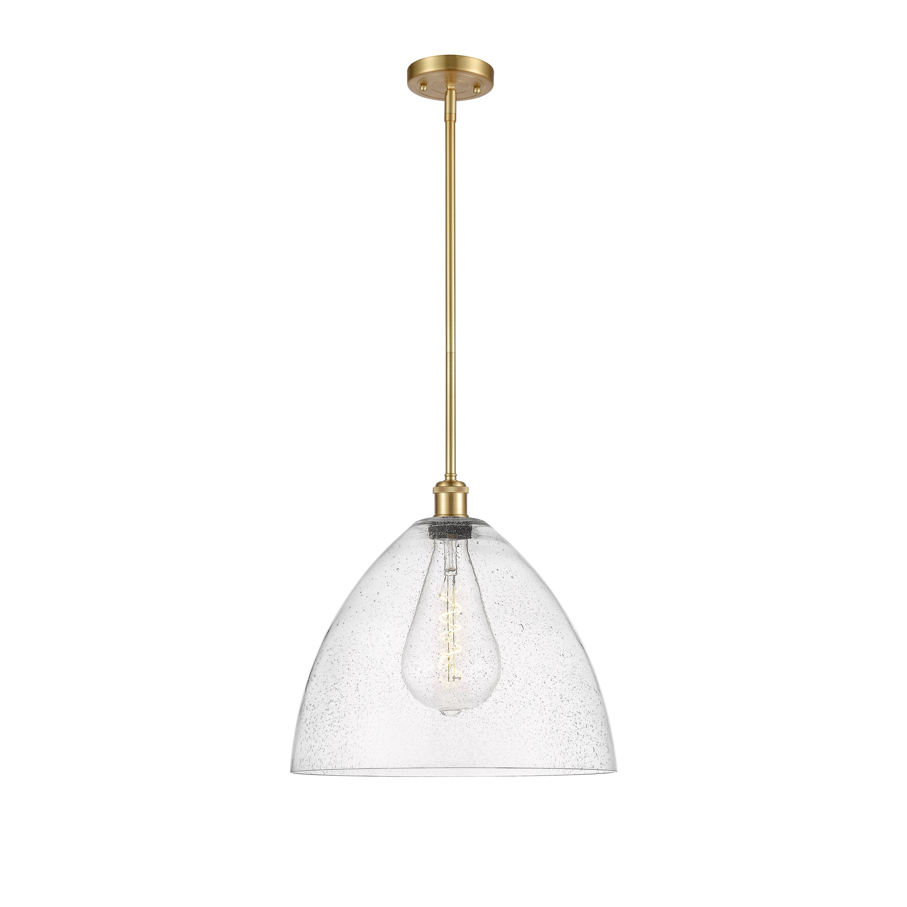 Bristol Glass Elegance 16" Satin Gold Pendant with Seedy Glass