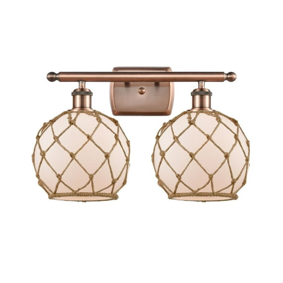516-2W-AC-G121-8RB-LED-Innovations Lighting-Farmhouse Rope-7W 2 LED Bath Vanity in Industrial Style-16 Inches Wide by 13 Inches High Antique Copper