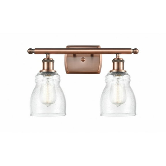 516-2W-AC-G394 Innovations Lighting Ellery - 2 Light Bath Vanity In Nautiical Style-9 Inches Tall and 16 Inches Wide-Antique Copper Finish-Seedy Glass