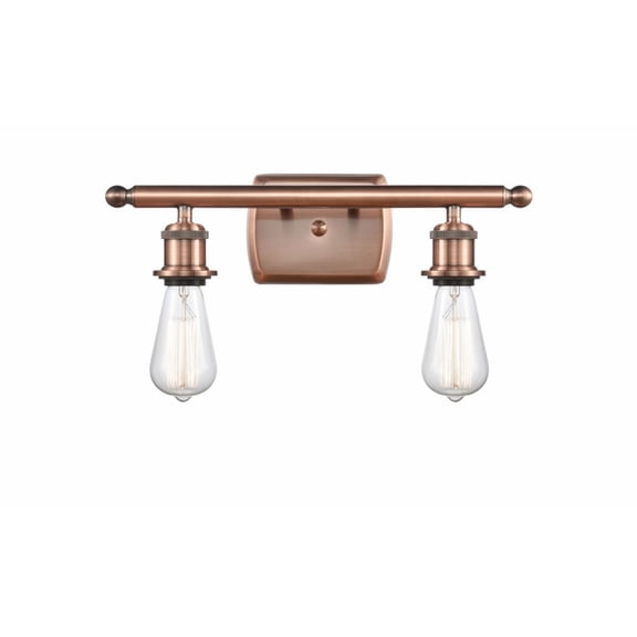 516-2W-AC-LED-Innovations Lighting-Bare Bulb-7W 2 LED Bath Vanity in Industrial Style-16 Inches Wide by 7 Inches High Antique Copper Finish