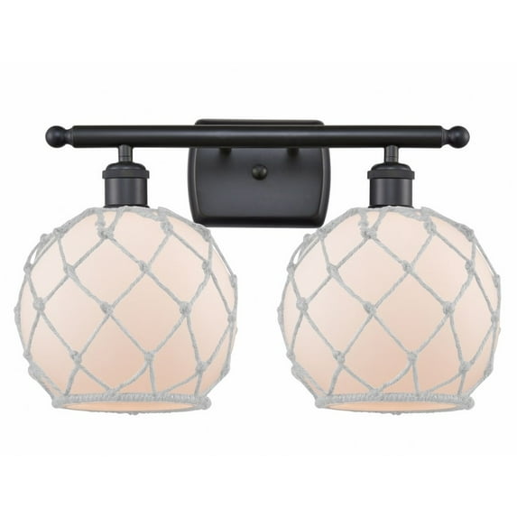 516-2W-BK-G121-8RW-LED-Innovations Lighting-Farmhouse Rope-7W 2 LED Bath Vanity in Industrial Style-16 Inches Wide by 13 Inches High