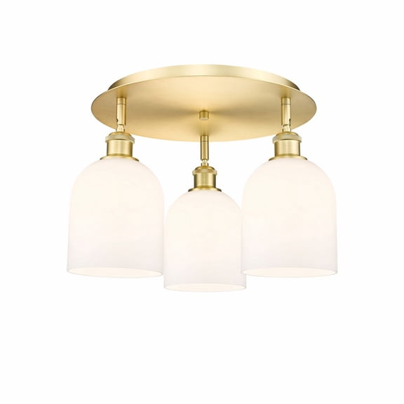 516-3C-SG-G558-6GWH Innovations Lighting Bella - 3 Light Flush Mount In Industrial Style-10.5 Inches Tall and 17.25 Inches Wide-Satin Gold