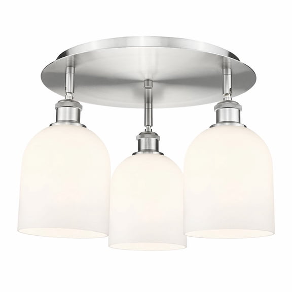 516-3C-SN-G558-6GWH Innovations Lighting Bella - 3 Light Flush Mount In Industrial Style-10.5 Inches Tall and 17.25 Inches Wide-Satin Nickel