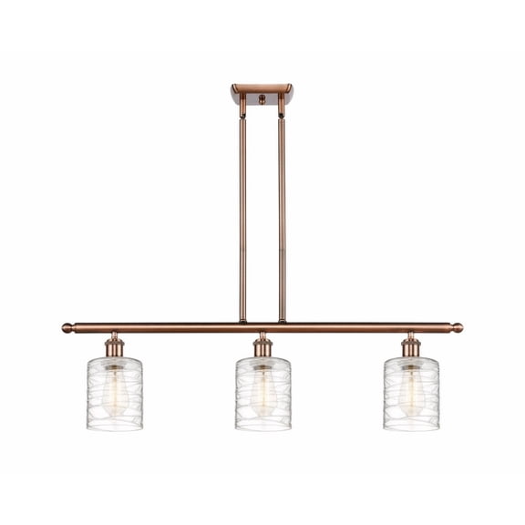 516-3I-AC-G1113-LED-Innovations Lighting-Cobbleskill - 3 Light Island In Art Nouveau Style-10 Inches Tall and 36 Inches Wide Antique Copper Clear