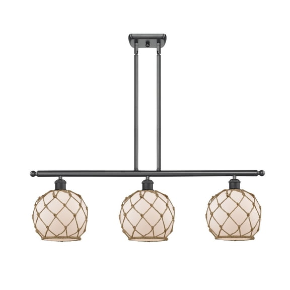516-3I-BK-G121-8RB Innovations Lighting Farmhouse Rope - 3 Light Island In Industrial Style-11 Inches Tall and 36 Inches Wide-Matte Black