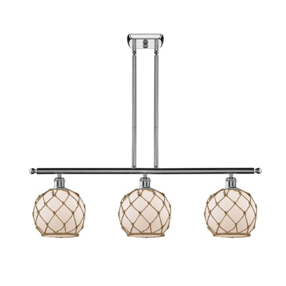 516-3I-PC-G121-8RB Innovations Lighting Farmhouse Rope - 3 Light Island In Industrial Style-11 Inches Tall and 36 Inches Wide-Polished Chrome