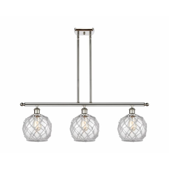 516-3I-PN-G122-8RW Innovations Lighting Farmhouse Rope - 3 Light Island In Industrial Style-11 Inches Tall and 36 Inches Wide-Polished Nickel
