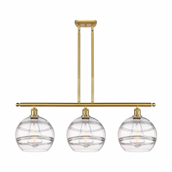 516-3I-SG-G556-10CL-Innovations Lighting-Rochester - 3 Light Stem Hung Island In Industrial Style-12.13 Inches Tall and 36.5 Inches Wide-Satin Gold