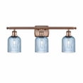 thumbnail image 1 of 516-3W-AC-G559-5BL Innovations Lighting Bridal Veil - 3 Light Bath Vanity-10 Inch Tall and 25 Inch Wide-Antique Copper Finish-Princess Blue Glass, 1 of 2