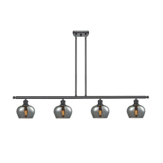 516-4I-BK-G93-Innovations Lighting-Fenton - 4 Light Island Matte Black Finish with Plated Smoke
