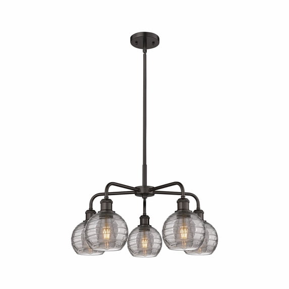 516-5CR-OB-G1213-6SM Innovations Lighting Athens Deco Swirl - 5 Light Stem Hung Chandelier In Industrial Style-13.63 Inches Tall and 23.88 Inches