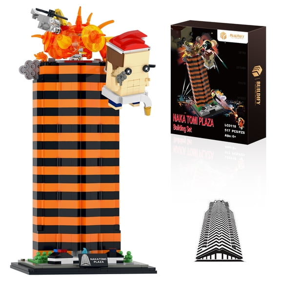 517pcs Skyscraper Building Set with Lights, Recreates Dramatic Rooftop Explosion Scene, Christmas Holiday Gift for Fans, Adults & Kids 8+