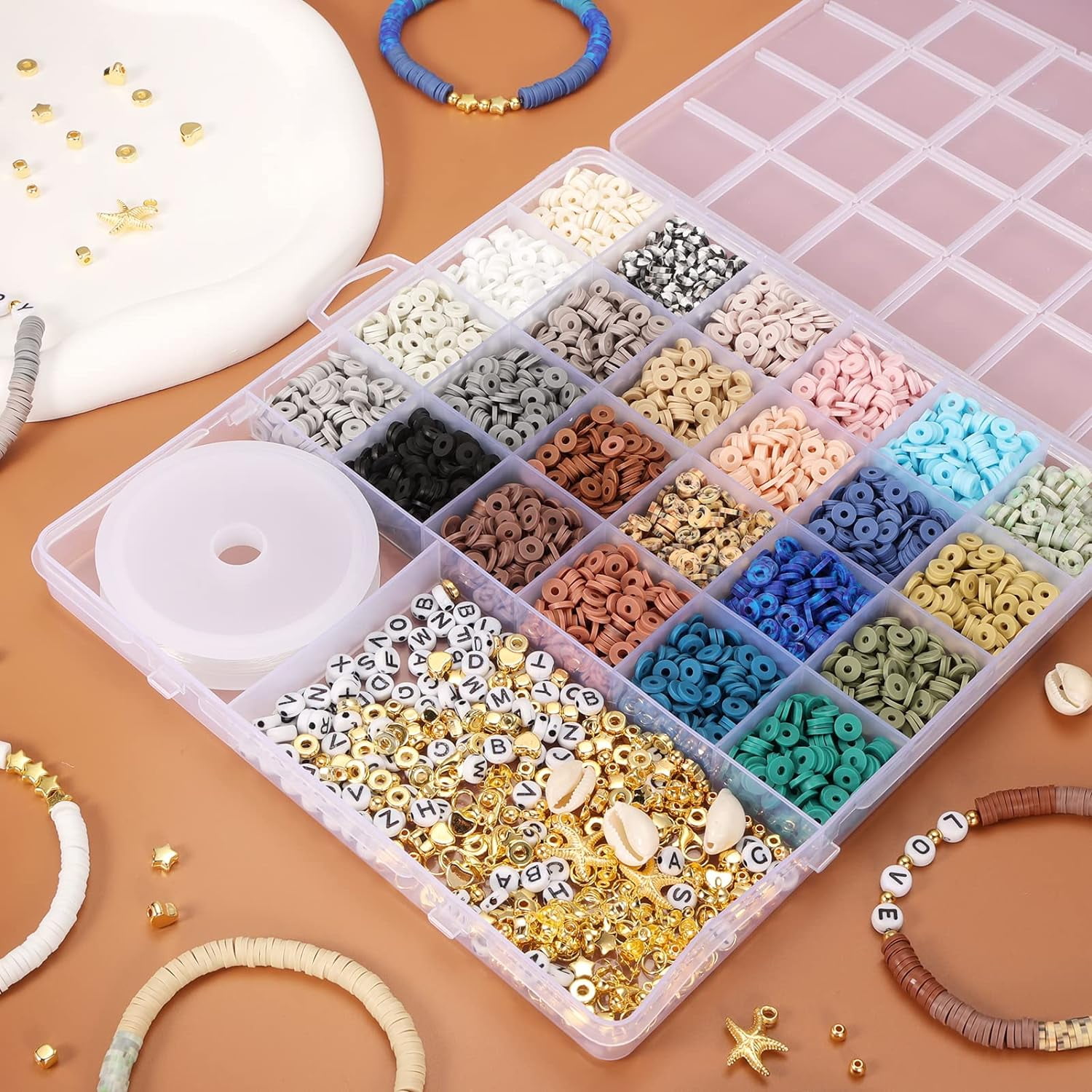 Xinyi Jewelry Clay Beads Kit for Bracelet Making, 5184 Pcs 6mm Flat, 24 Earth Tones Fall Colors for DIY Crafts, Bracelets, Necklaces, Earrings