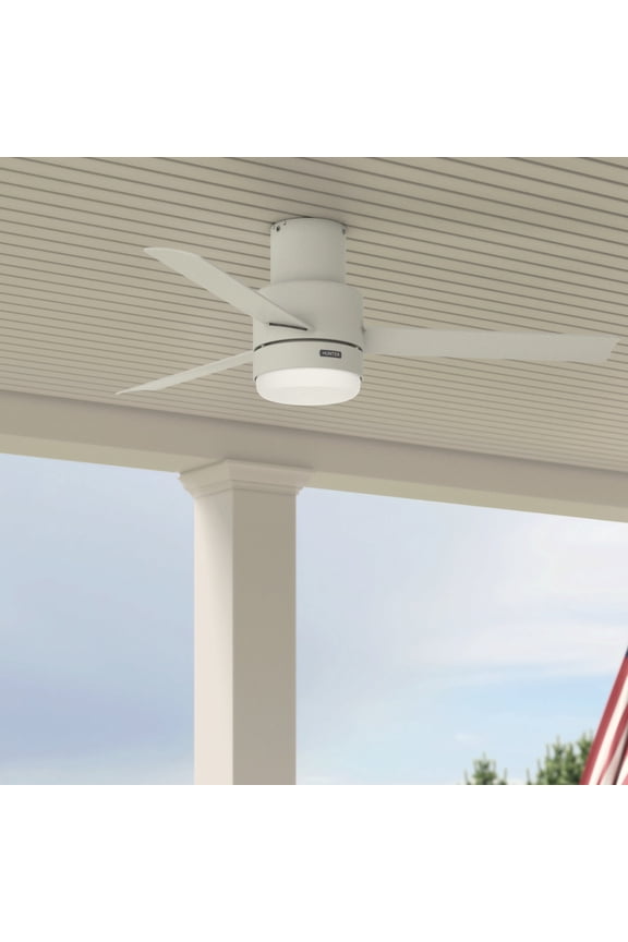 52 inch Outdoor or Indoor Ceiling Fan with LED Light and Remote Control - Low Profile Mount Ceiling Fan, 3 Blades, For Patio, Porch, Garage, or Living Room, Quiet - Gilmour 51840, Matte White