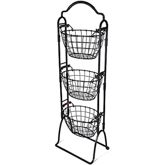 5184916 Harbor Adjustable 3-Tier Metal Floor Standing Fruit/Home Storage Basket, Antique/Distressed Black and Copper