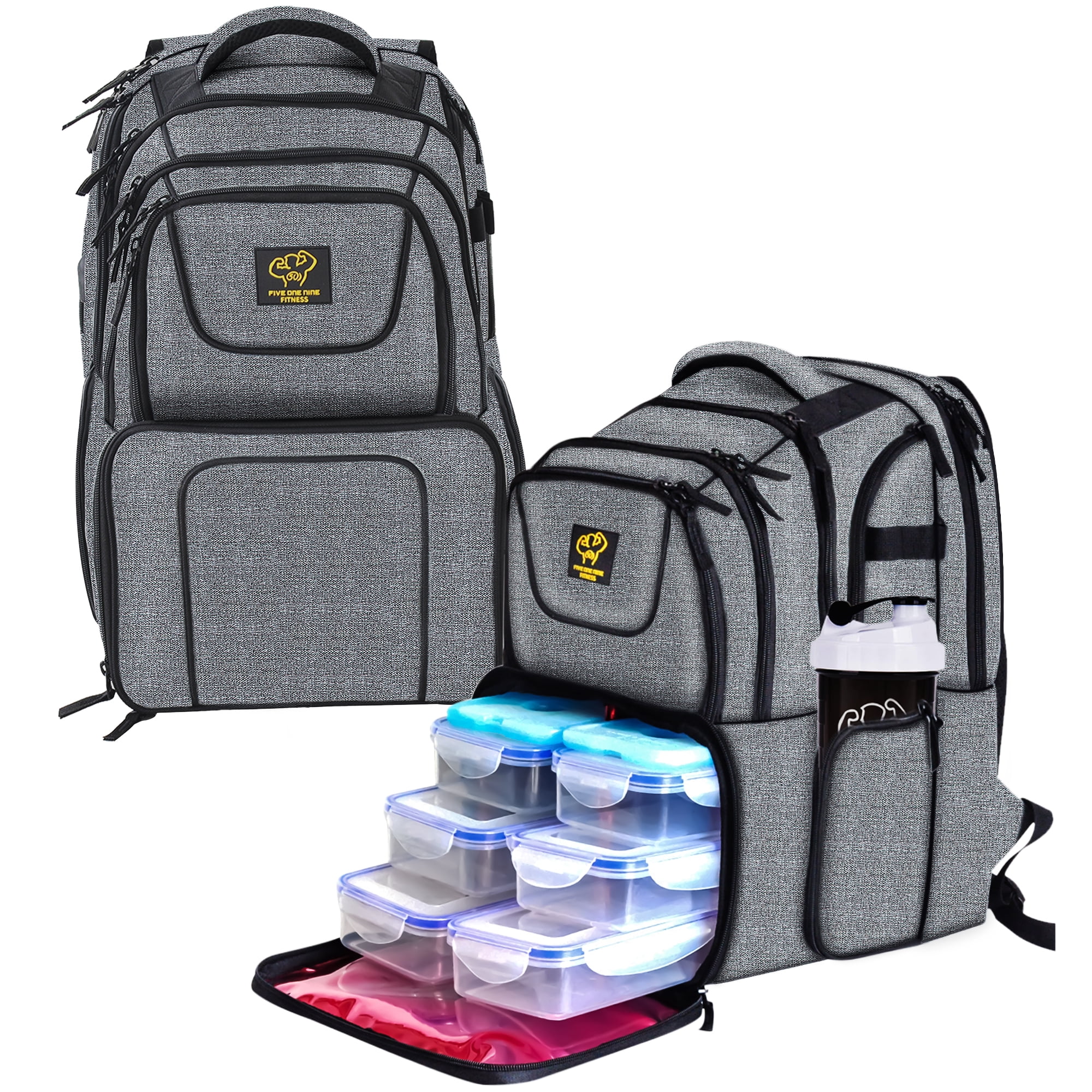 519 Fitness Meal Prep Backpack, 6 Meal Insulated Bodybuilding Lunch  Rucksack with Computer Compartment for Men and Women to Hiking/Picnic, Grey