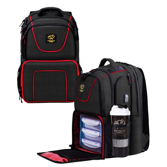 519 Fitness Meal Prep Backpack,Insulated Cooler Lunch Backpack for Adult Men and Women, Set of 3 Meal Containers,2 Ice Packs and Protein Shaker, Black