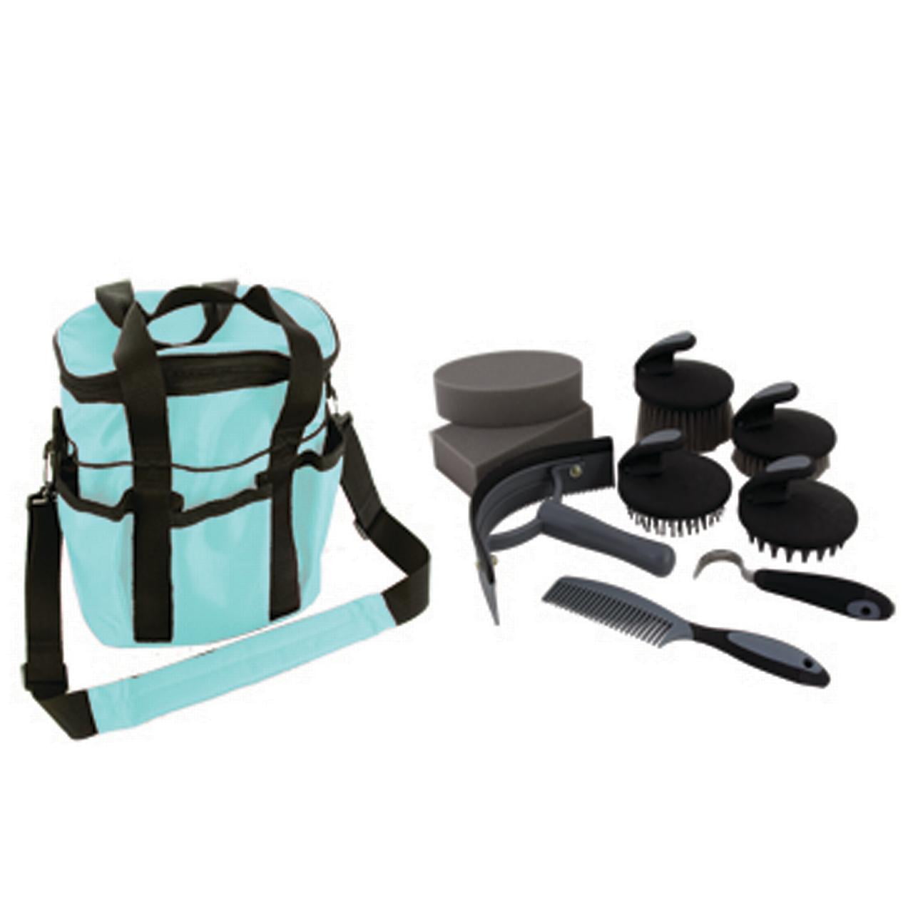 51AI Hilason 10 Pc. Premium Grey Horse Grooming Kit Turquoise Bag