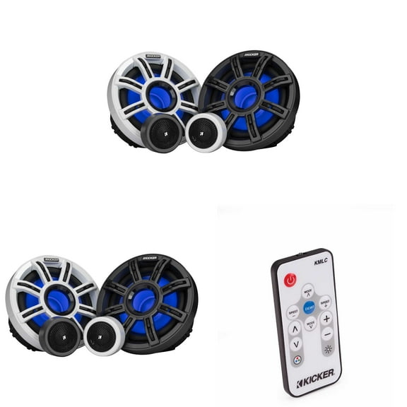 51MSS65Kicker 51MSS654 - MSS 6.5-Inch Premium Marine 4-Ohm LED Component System, (2 )Pairs & 41KMLC led remote