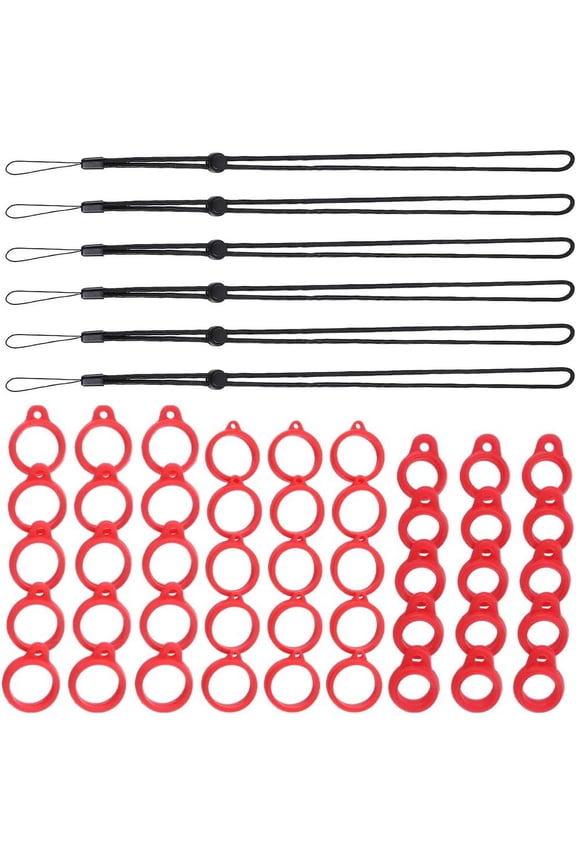 51PCS Anti-Lost Necklace Lanyard Set Including 6PCS Anti-Loss Pendant Strap String Holder with 45PCS 830mm Red Silicone Rubber Rings for Office Key Chains Outdoor Activities for DIY