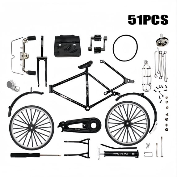 51PCS DIY Retro Bicycle Model, 1:10 Scale Classic 28-Inch Vintage Diecast Alloy Bike Assembly Kit, Educational Collectible Building Toy with Tools, Miniature Desktop Decor for Kids & Adults
