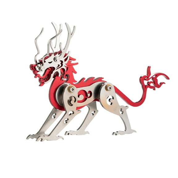 51PCS Ya-Zi DIY 3D Metal Assembly Model – Stainless Steel Aluminum Copper Puzzle, Mythical Dragon Creative Desktop Ornament Gift for Enthusiast (Red)