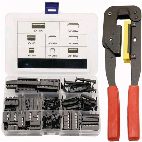 51Pcs 2.54mm Pitch Dual Rows IDC Sockets 10 16 20 26 Pin Female Header Rectangular Connector with IDC Crimp Tool for Flat Ribbon Cable