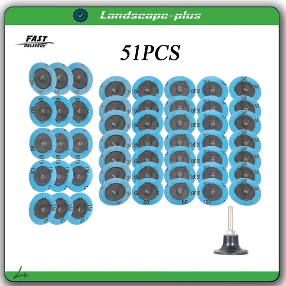 51Pcs 2" Roll Lock Die Grinder Quick Change Sanding Disc 36 60 80 120 240 Grit