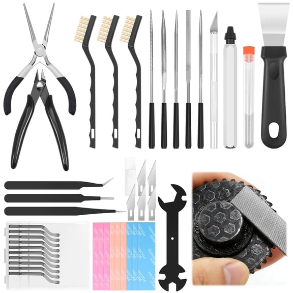51Pcs 3D Printer Tool 3D Printer Accessories with Nozzle Cleaning Kit Deburring Polishing Tools Cutters Wrench Set for Cleaning