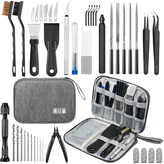 51Pcs 3D Printer Tool Kit with Storage Case, 3D Printing Accessories Including Deburring Tool, Scraper, Wire Knife, Metal Files, Brushes, Hand Drill & Tweezers, Compatible with All FDM 3D Printers