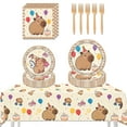 thumbnail image 1 of 51Pcs Capybara Party Plates Supplies - Cute Cartoon Capybara Party Tableware Decorations Animal Orange Paper Plates Napkins Forks Tablecloth for Kids Birthday Baby Shower, Serves 10 Guests, 1 of 4