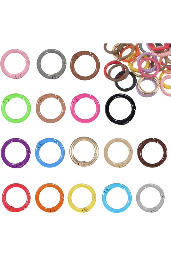 51Pcs Carabiner Clip Metal Key Ring Clip, 25mm Round Spring O Rings, Colorful Bulk Cute Carabiner Keyring, Snap Clips Trigger Keyrings Buckle for DIY Purse Keychain Handbag Purse Dog