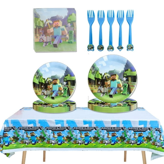 51Pcs Pixel Miner Birthday Party Supplies Set for 10 Guests - Video Game Birthday Decorations, Mining Craft Decorations, Pixel Miner Party