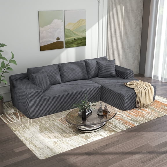JOIVI Indoor Modular Sectional Sofa, 106" Corduroy Cloud Couch L Shaped Sofas with Deep Seat, Comfy Fluffy Plush Couches, No Assembly Required, Right Chaise, Gray