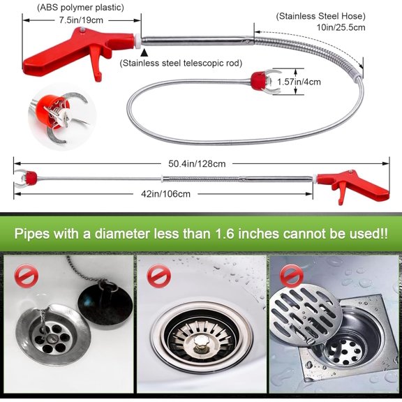 51inch Toilet Snake with 4 Claws, Flexible Grabber Tool for Clog Removal in Toilets and Drains