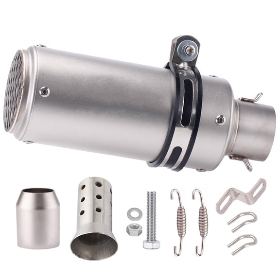 51mm 2" Universal Slip-On Motorcycle Exhaust Muffler, Silver with Mesh Guard