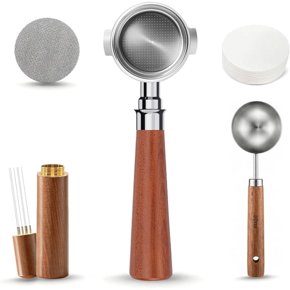 51mm Bottomless Portafilter 2 Ears Fits DeLonghi Stilosa EC155/EC260, BCO430, ECP3120/3220/3420/3630, 5Pcs Espresso Kit with WDT Tool, Puck Screen, Filter Papers & Coffee Scoop